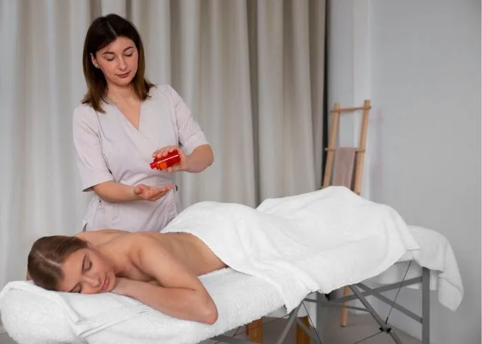 Relaxing body massage treatment at a spa in Coimbatore for stress relief and wellness.